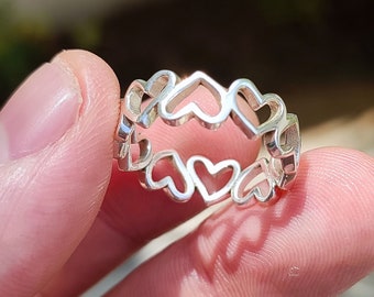 Heart to Heart 925 Sterling Silver Handmade Ring Band for women, Gift for Her, Heart shape Silver minimalist Ring