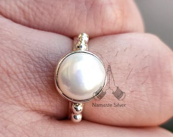 Handmade Sterling Silver Freshwater Pearl Ring, Boho Promise Jewelry