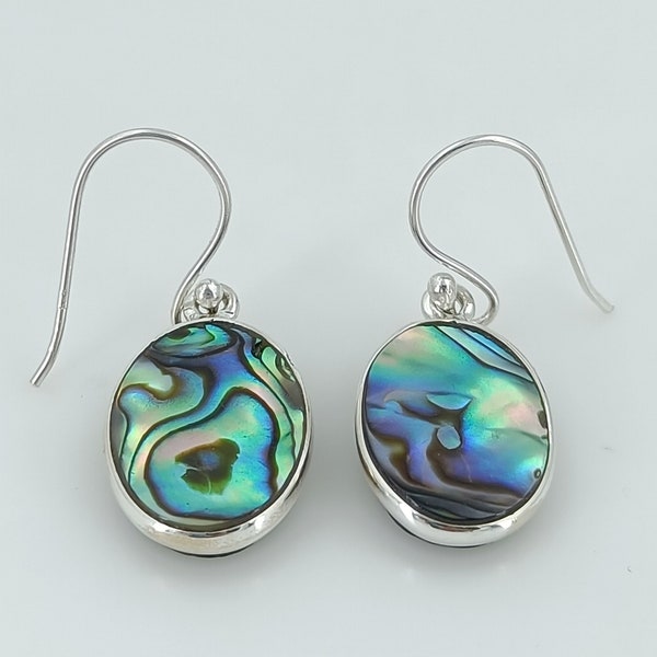 Natürliche Abalone Muschel Sterling Silber handgemachte Ohrringe, Boho Ohrringe, Abalone Silber Ohrringe, Blaue Paua Muschel Ohrringe