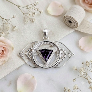 Ajna Chakra hanger, 925 sterling zilveren amethist Derde Oog Chakra ketting