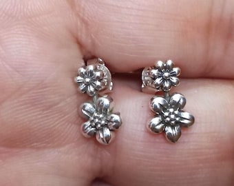 Handmade Sterling Silver Flower Stud Earrings, Minimalist Floral Jewelry