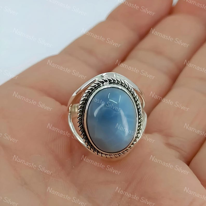 Owyhee Blue Opal Ring, 925 Sterling Silver Handmade Statement Promise Ring, Natural Owyhee Opal Oval Gemstone Jewelry, Boho Gift for her