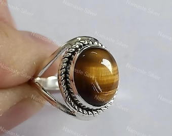 Sterling Silver Tigers Eye Ring, Handmade Boho Jewelry
