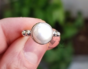 Freshwater Pearl 925 Sterling Silver Handmade Statement Women Ring Gift for her Birthday Anniversary Christmas Valentine's Mothers Day