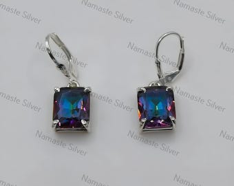 Handmade Aurora Mystic Topaz Dangle Earrings, 925 Sterling Silver