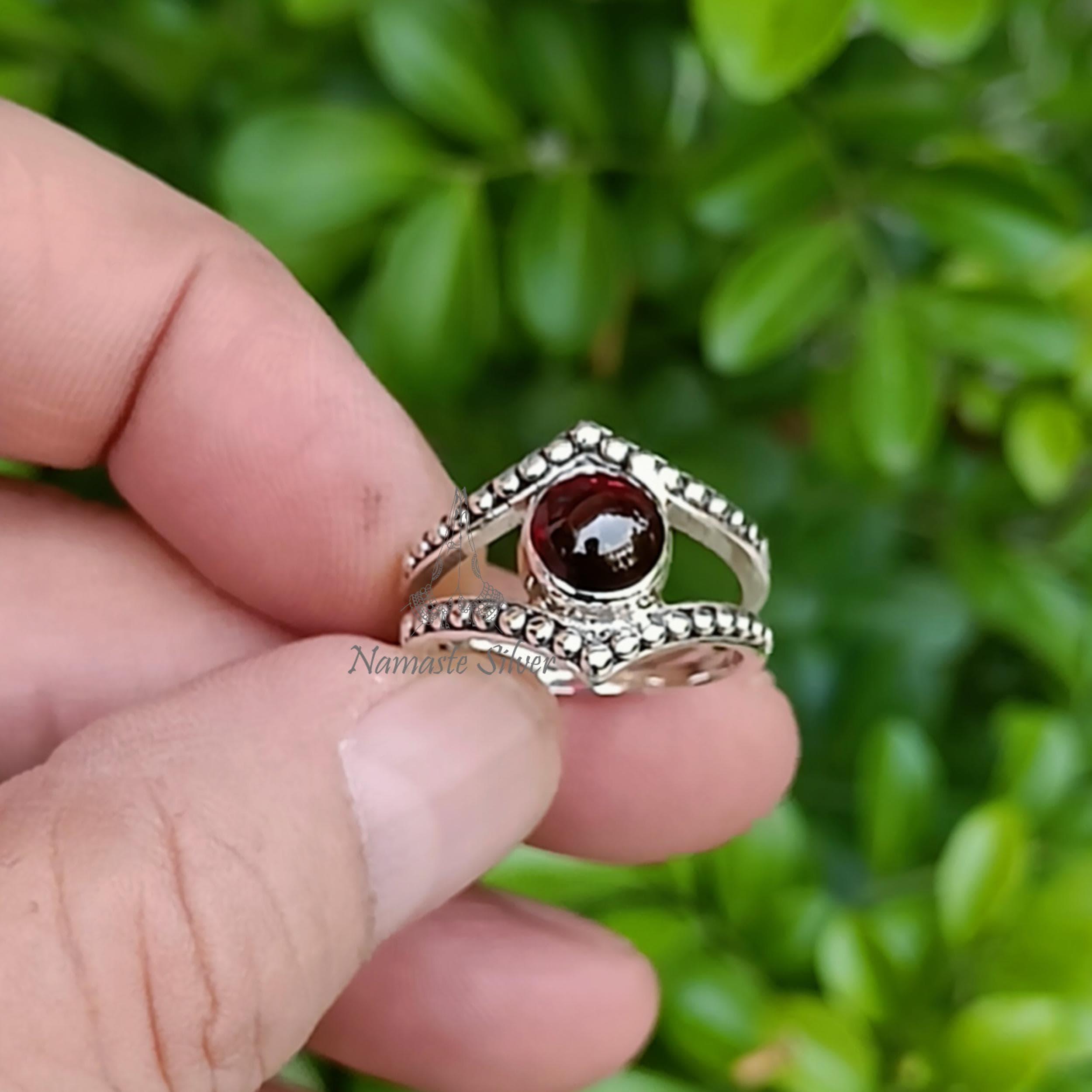 ガーネットリング 925スターリングシルバー：ハンドメイドブラウン 