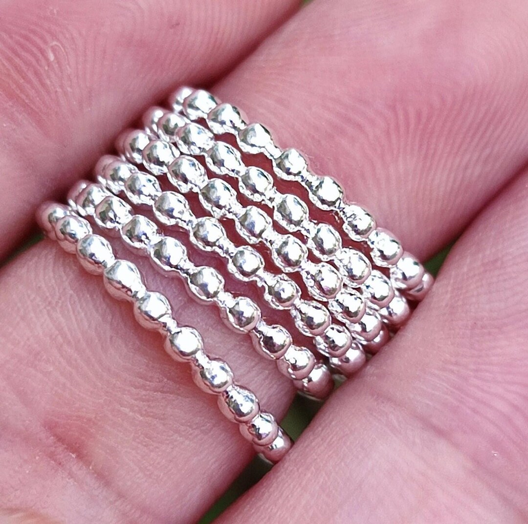 Silver Beaded Rings Silver Beaded Ring Band, Handmade Minimalist Dainty Stackable 2 Mm ...