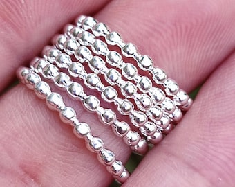 Silver Beaded Ring Band, Handmade Minimalist Dainty Stackable 2 mm Rings
