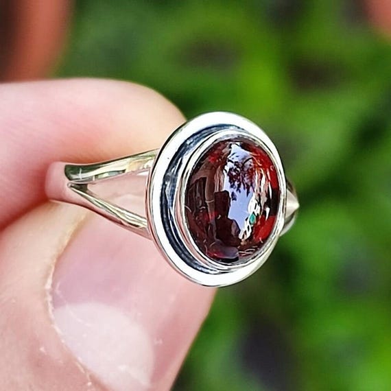 Anello Artigianale In Argento Sterling 925 Con Perla, Ambra, Granato E Pietra Di Luna - Gioiello Bohémien Donna