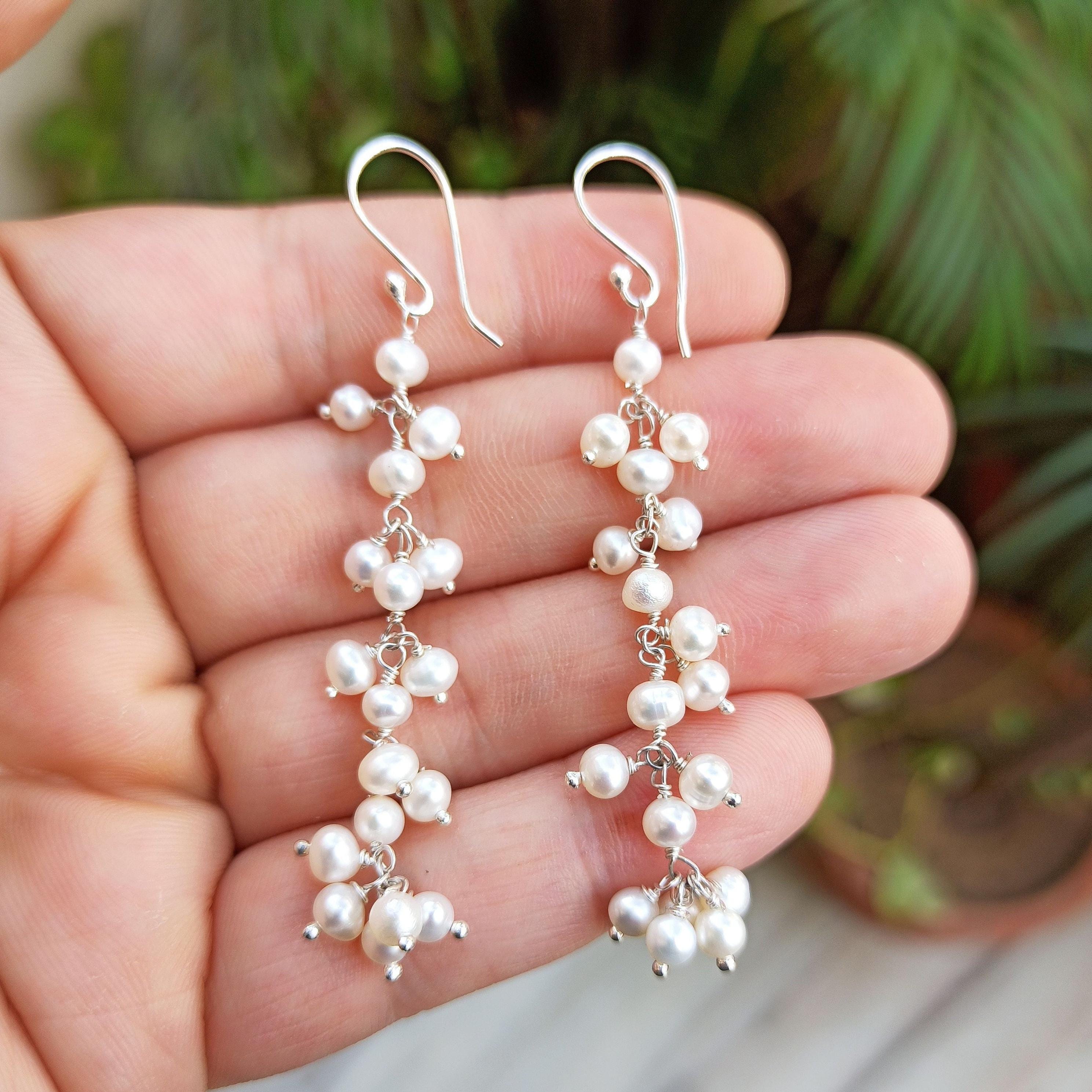 ◆STONEHENgE◆ Silver Pearl Drop Earrings SC25A35E 17506S - Honeycomb CZ Drop Pearl Earring 1.5