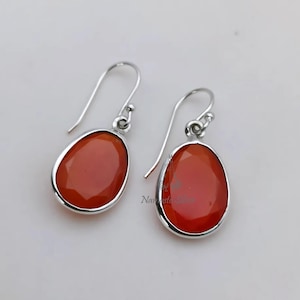 Karneol Ohrringe, 925 Sterling Silber Baumeln Ohrringe, Natürlicher Roter Karneol Oval Handgefertigter Schmuck, Juli Geburtsstein, Einzigartiges Geschenk für Sie