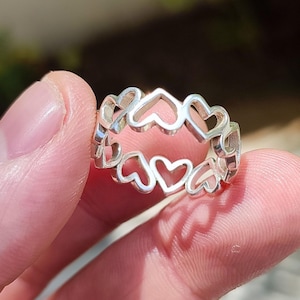 Connected Hearts Ring Band, 925 Sterling Silver Heart Handmade Jewelry Gift