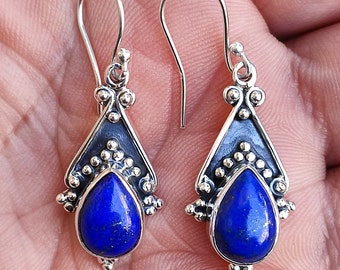 Lapis Lazuli Earrings, Lapis Lazuli Dangle Drop Earrings, Sterling Silver Earrings, Gemstone Earrings, Sterling Silver Earrings Gift for her