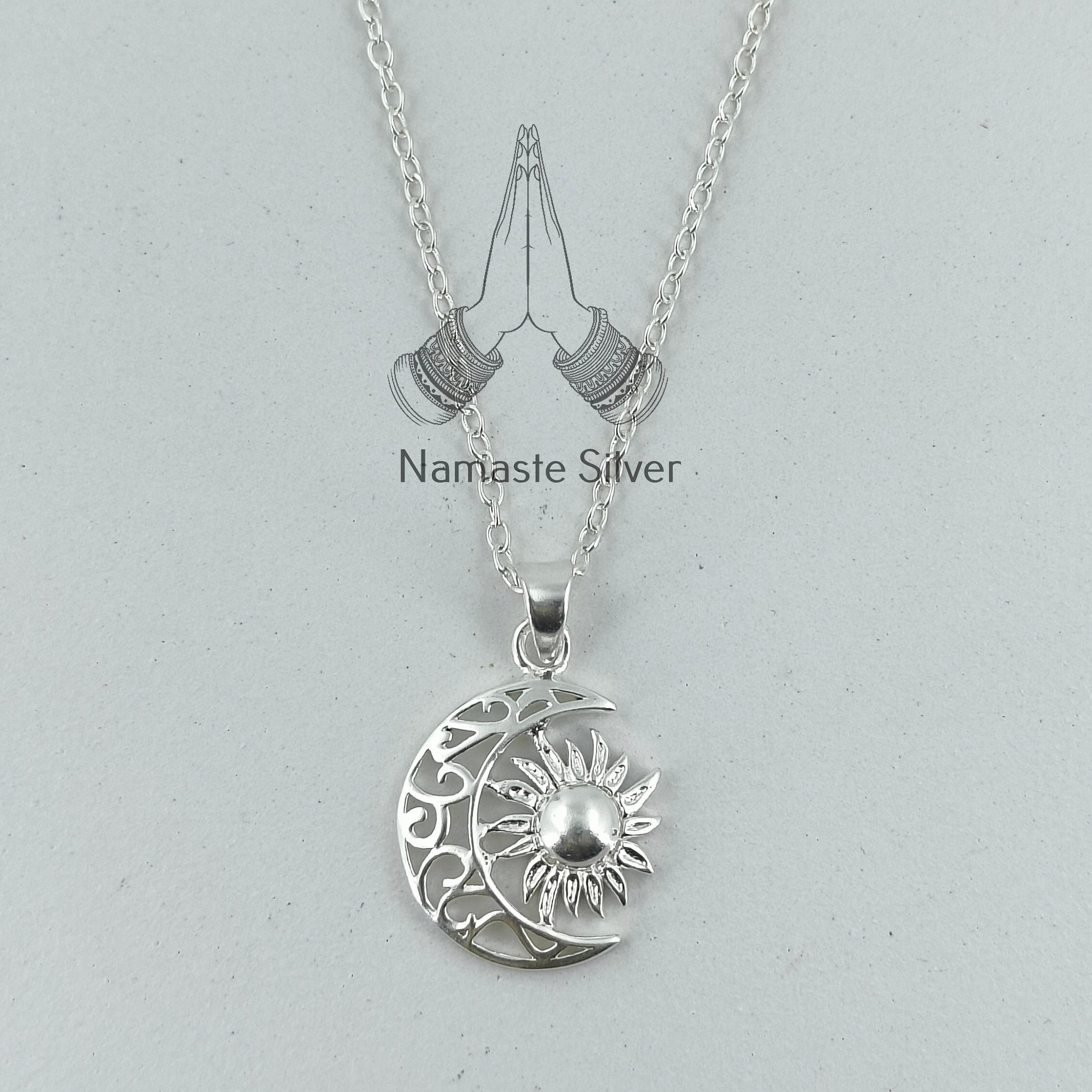 Sun Moon Necklace, 925 Sterling Silver Pendant Chain