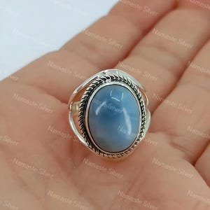 Owyhee Blue Opal Ring, 925 Sterling Silver Handmade Statement Promise Ring, Natural Owyhee Opal Oval Gemstone Jewelry, Boho Gift for her