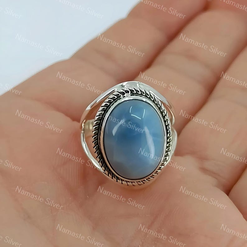 Owyhee Blue Opal Ring, 925 Sterling Silver Handmade Statement Promise Ring, Natural Owyhee Opal Oval Gemstone Jewelry, Boho Gift for her