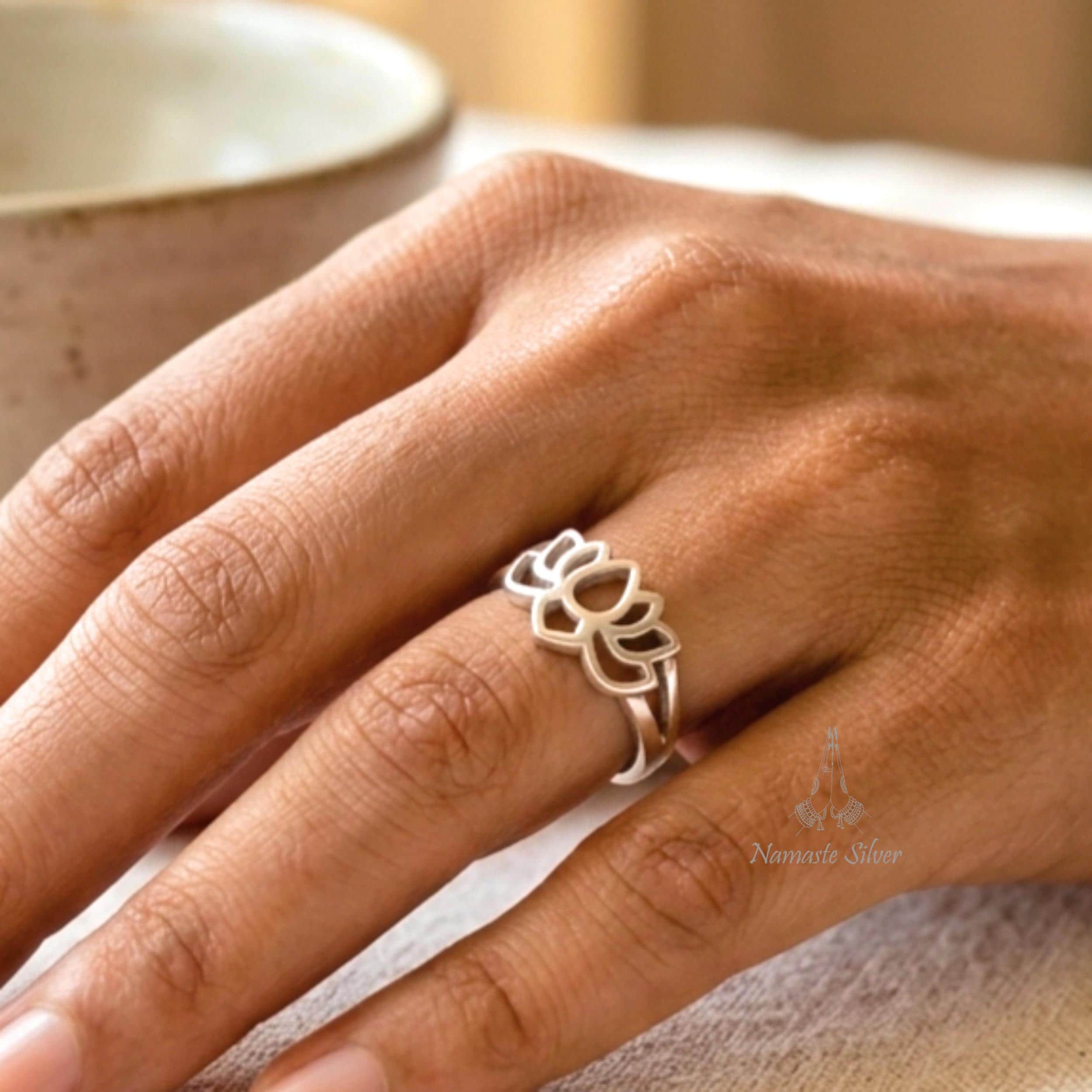 Lotus Flower Ring Sterling Silver, Dainty Handmade Spiritual
