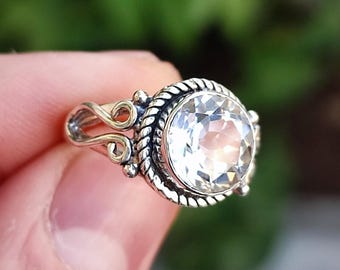 White Topaz Ring, Sterling Silver Promise Ring, April Birthstone