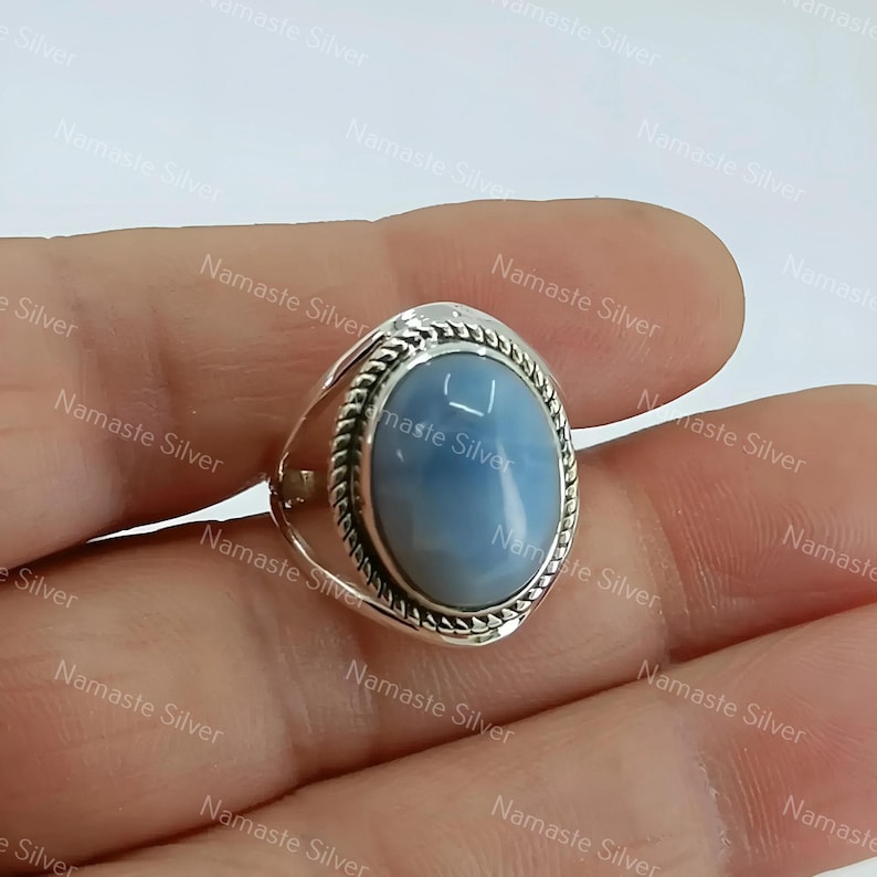 Owyhee Blue Opal Ring, 925 Sterling Silver Handmade Statement Promise Ring, Natural Owyhee Opal Oval Gemstone Jewelry, Boho Gift for her