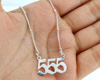 スターリングシルバーのエンジェルナンバーネックレス、ラッキーナンバーペンダント、ハンドメイドジュエリー