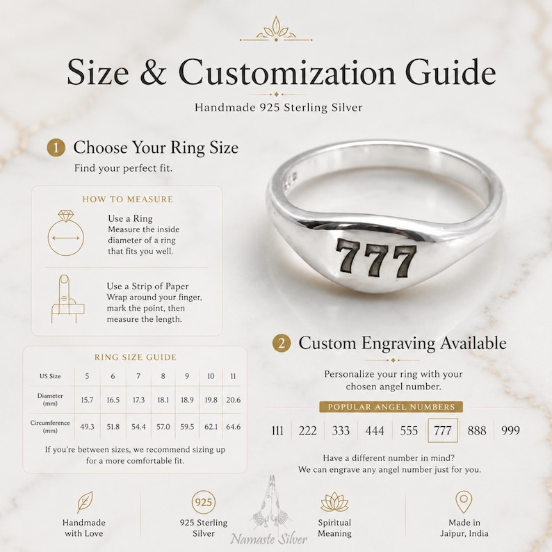 Angel Numbers Ring Sterling Silver Custom Engraved Spiritual Jewelry