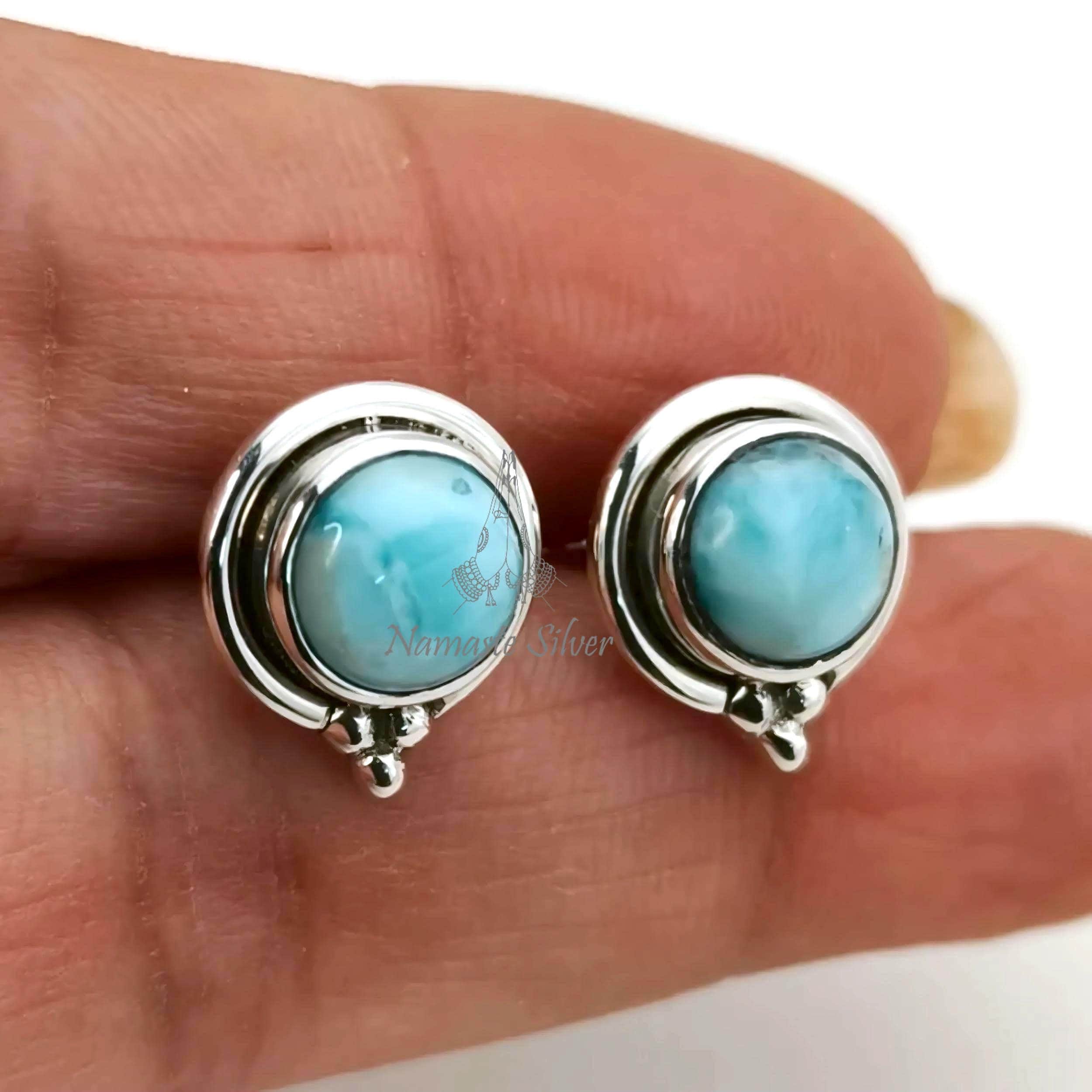 ラリマースタッドピアス 925スターリングシルバー ハンドメイド