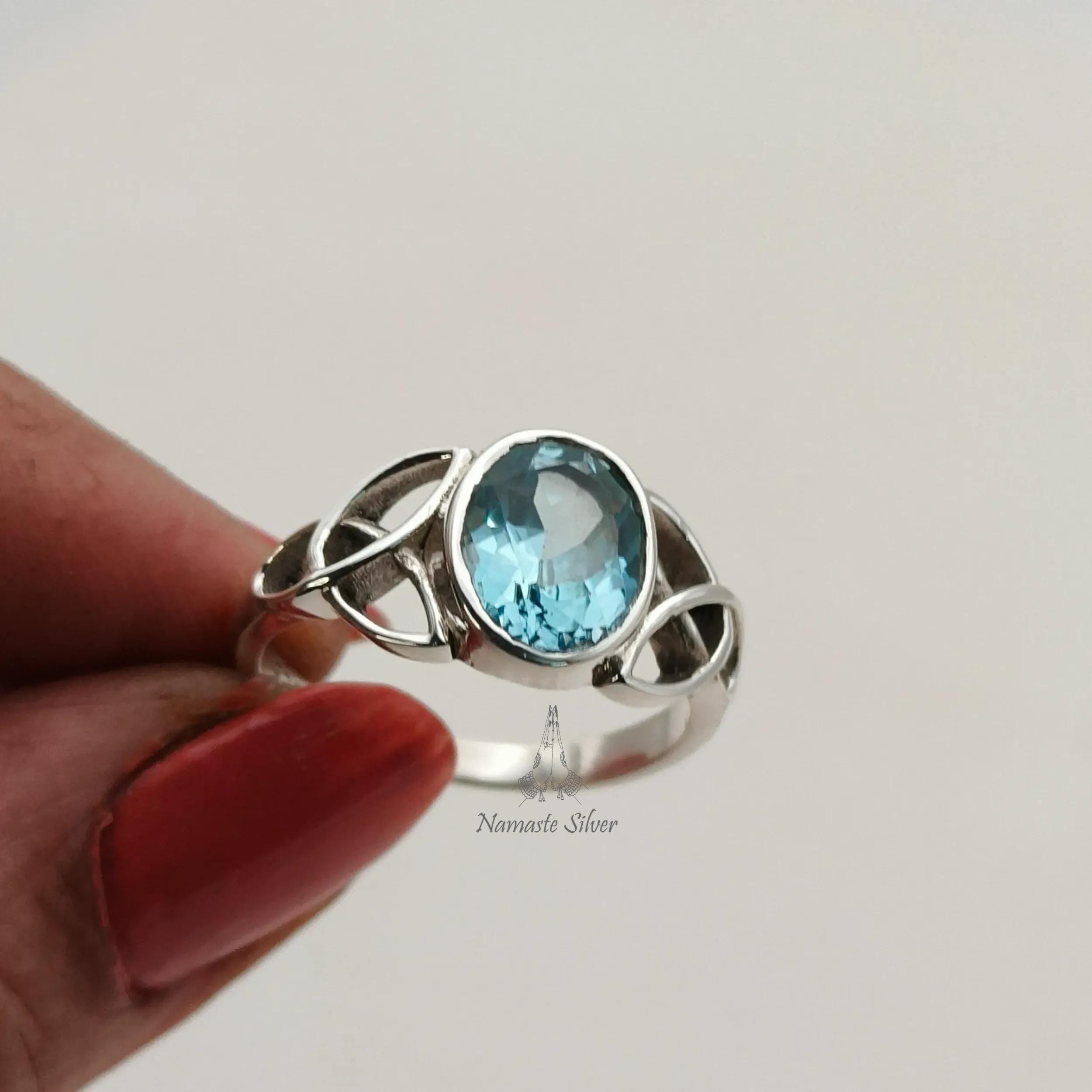 Sterling Silver Celtic Knot Ring With Simulated Topaz - Rainbow Irish Design, Size 7 - View #11