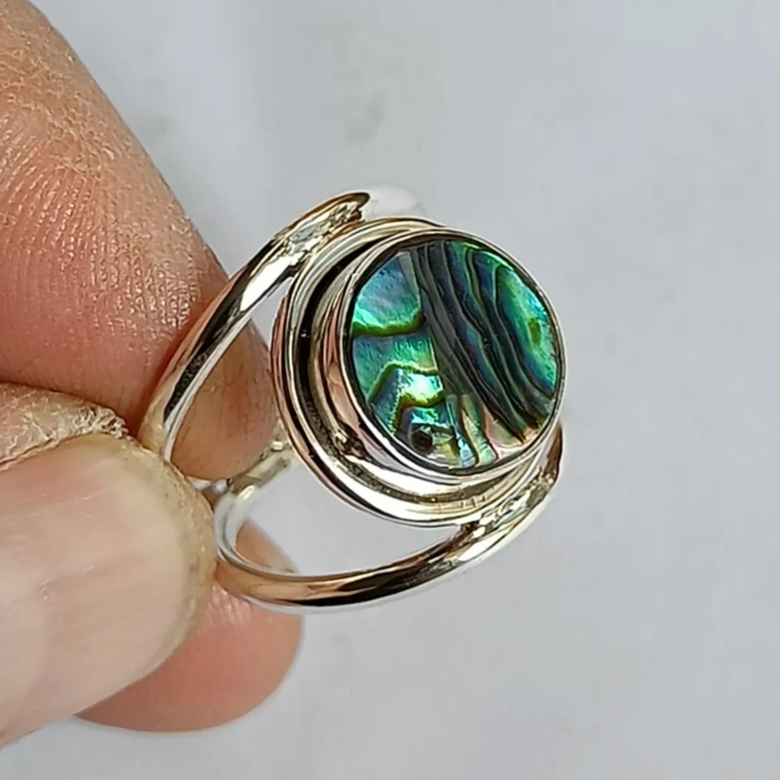 Bague Cocktail Argent Sterling 925 Et Coquille D'Ormeau - Deux Tons - Taille 5.5 - DESIRE GEM