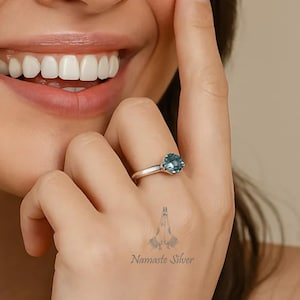 Blue Topaz Ring, 925 Sterling Silver Promise Ring, Natural Blue Topaz Round Gemstone Handmade Jewelry, December Birthstone, Gift for Her