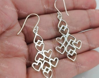 Handcrafted Sterling Silver Geometric Heart Dangle Earrings