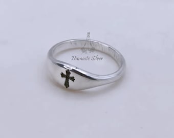 Cross Ring, 925 Sterling Silver Christian Faith Jewelry, Handmade Baptism Gift, Unique Easter & Mothers Day Gift, Engraved Gift for Mom