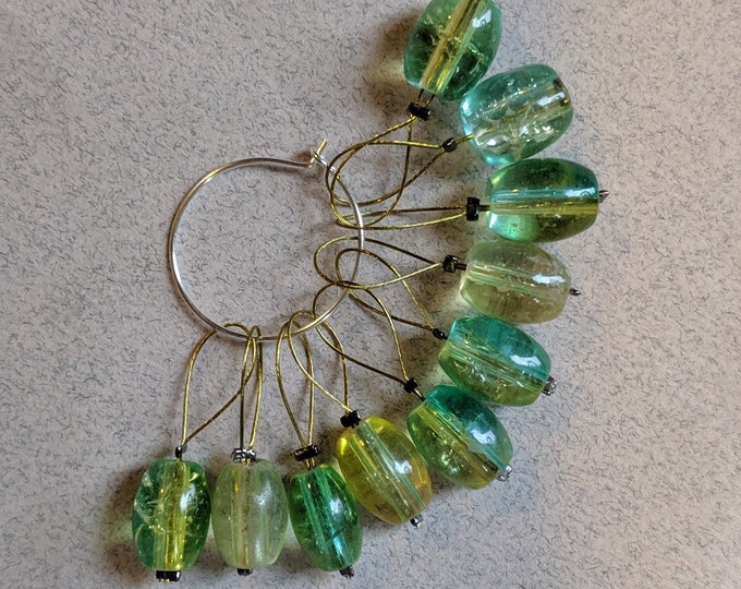 10 Green Glass Stitch Markers for Knitting Etsy