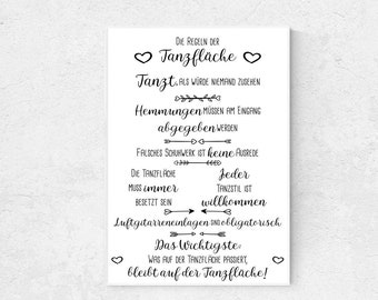 Sticker "The Rules of the Dance Floor", suitable for 50 x 70 cm, for your wedding or any other party