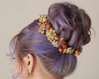 Dried Light Orange Centaurea Bud Hair Pin | Dried Preserved Flower Flower Bride Girl Bridesmaid Bridal Hair Accessories