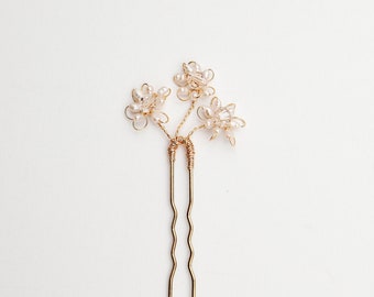 Triple Flowers Crystal Pearl Bridal Hair Pins | Flower Hair Pins | Rhystones Hair Accessories | Bridal Accessories
