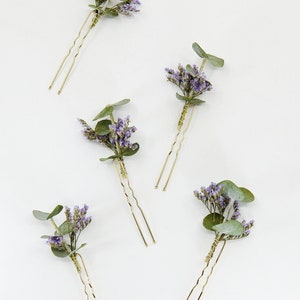 Limonium Eucalyptus Hair Pin | Dried Preserved Flower Limonium Eucalyptus Flower Bride Girl Bridesmaid Bridal Hair Accessories