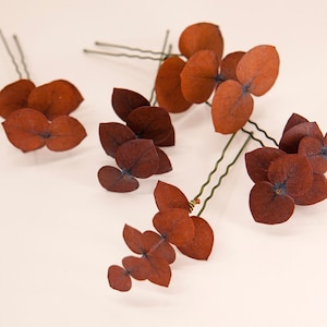 Orange Eucalyptus Leaves Hair Pin | Dried Eucalyptus Leaves Bridal Hair Pins | Bridal Flower Girl Bridesmaid Hair Accessories