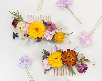 Dried Strawflower Bridal Hair Comb | Dried Mixed Flower Bridal Flower Girl Bridesmaid Hair Accessories