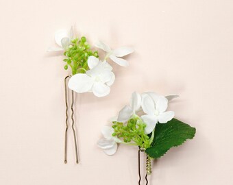 5 Pins Set - Bridal Silk Ivory Hydrangea Flower | Flower Girl Bridesmaid Hair Accessories