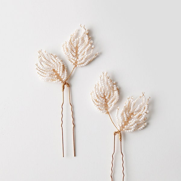 Beaded Leaves Hair Pins | Bridal Hair Pins | Leaf Hair Accessories | Bridal Accessories