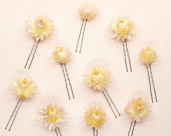 Dried Beige Strawflowers Hair Pins | Preserved Flower Bridal Accessories