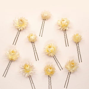 Dried Beige Strawflowers Hair Pins | Preserved Flower Bridal Accessories