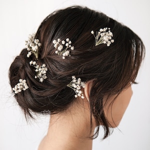 Small Spread-Out Dried Baby's Breath Hair Pins - Style #3 | Dried Gypsophila Baby's Breath Small Pins Set | Bridal Hair Accessories