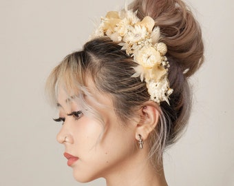 Dried Mixed Flowers Strawflower Bridal Hair Crown Headband | Dried Strawflower Bridal Flower Girl Bridesmaid Hair Accessories