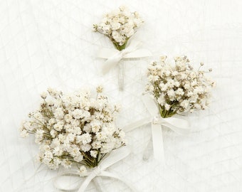 Dried Baby's Breath Boutonniere - Pins included