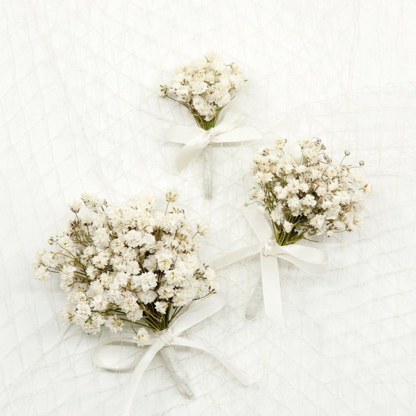 Dried Baby's Breath Boutonniere - Pins included