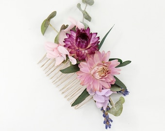 Dried Strawflower Bridal Hair Comb | Dried Strawflower Bridal Flower Girl Bridesmaid Hair Accessories