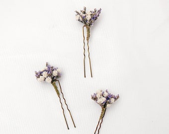 10 Mini Baby's Breath and Limonium Hair Pins | Dried Gypsophila Baby's Breath Mini Pins Set | Bridal Hair Accessories