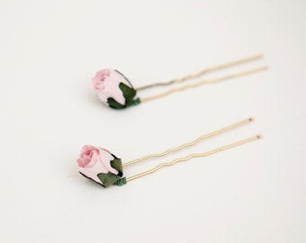 Flower Hair Pins | Paper Rose Bud Hair Pins | Flower Hair Accessories | Bridal Accessories | Flower Girl Accessories