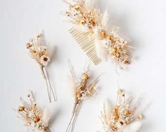 Dried Daisy Bunny Tail Star Daisy Pampas Grass Bridal Hair Comb | Dried Flowers Bridal Flower Girl Bridesmaid Hair Accessories